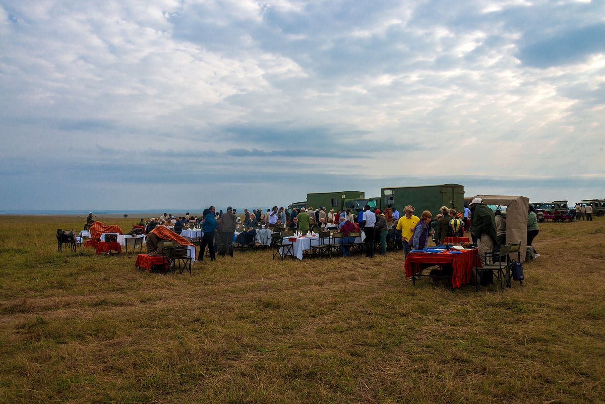 Breakfast set out on the savannah after a balloon ride
