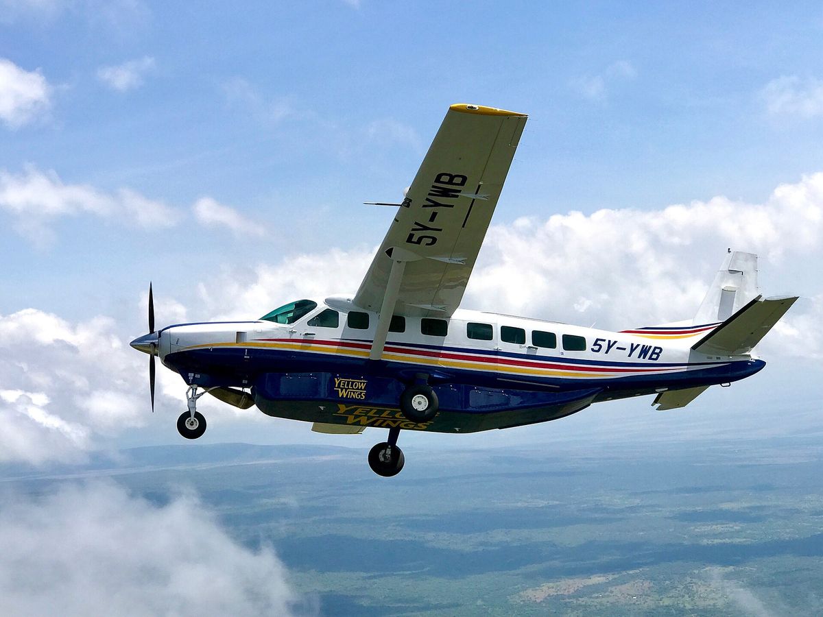 Light aircraft over the savannah on a flying safari