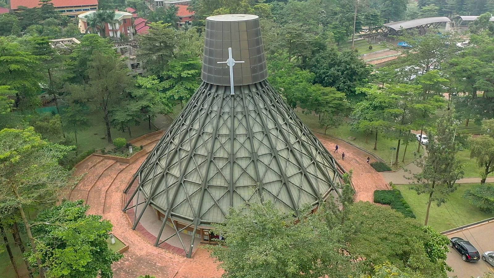 Aerial view of the Uganda Martyrs Basilica at Namugongo